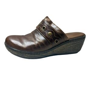B.O.C Brown Leather Wedge Clogs, size 8